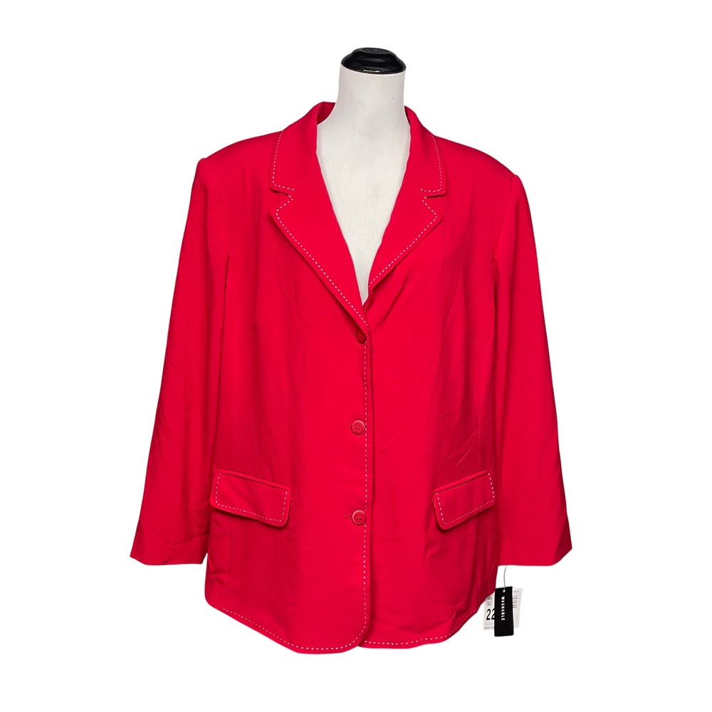 Sag Harbor Woman Blazer Womens 22W Flame Red NWT Contrast Stitch Bi-Stretch Bold